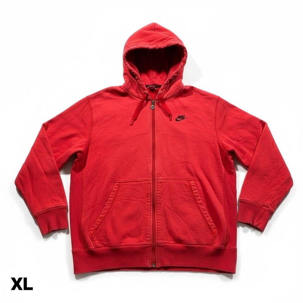 Nike Sportswear Thick Hoodie Mens XL Red Full Zip Sweatshirt Embroidered Logo